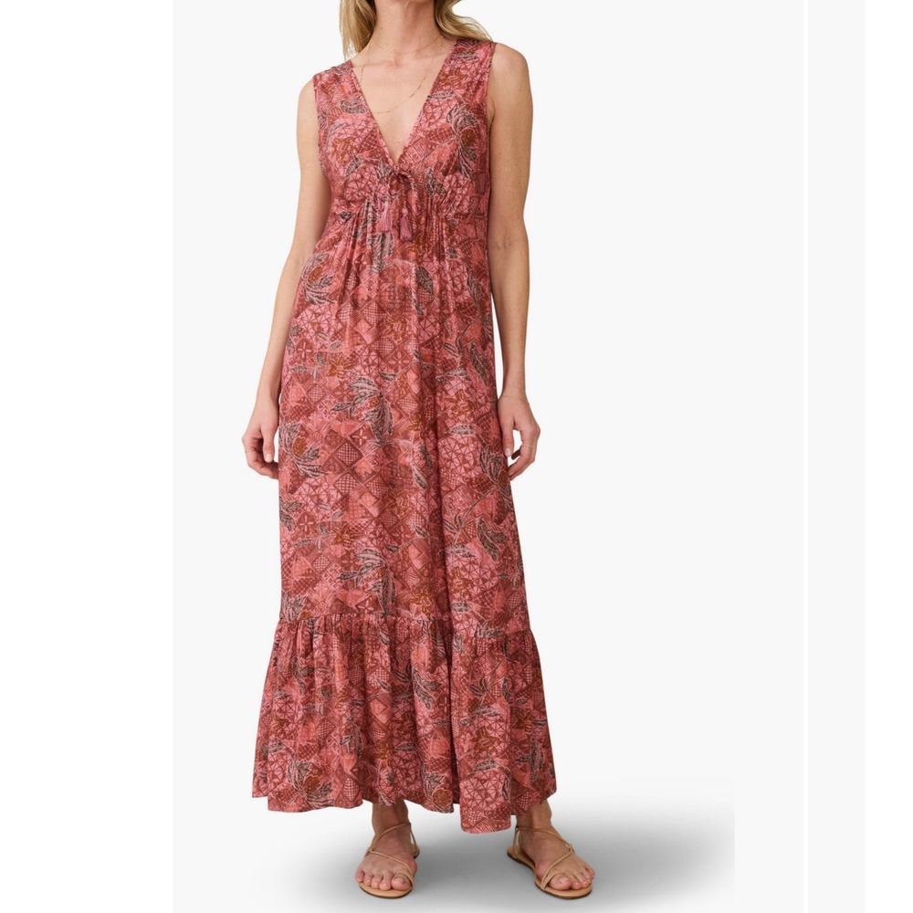 Faherty Sun & Waves Co Pink Geometric Floral V-Neck Maxi Dress XL WDS2538-IZL